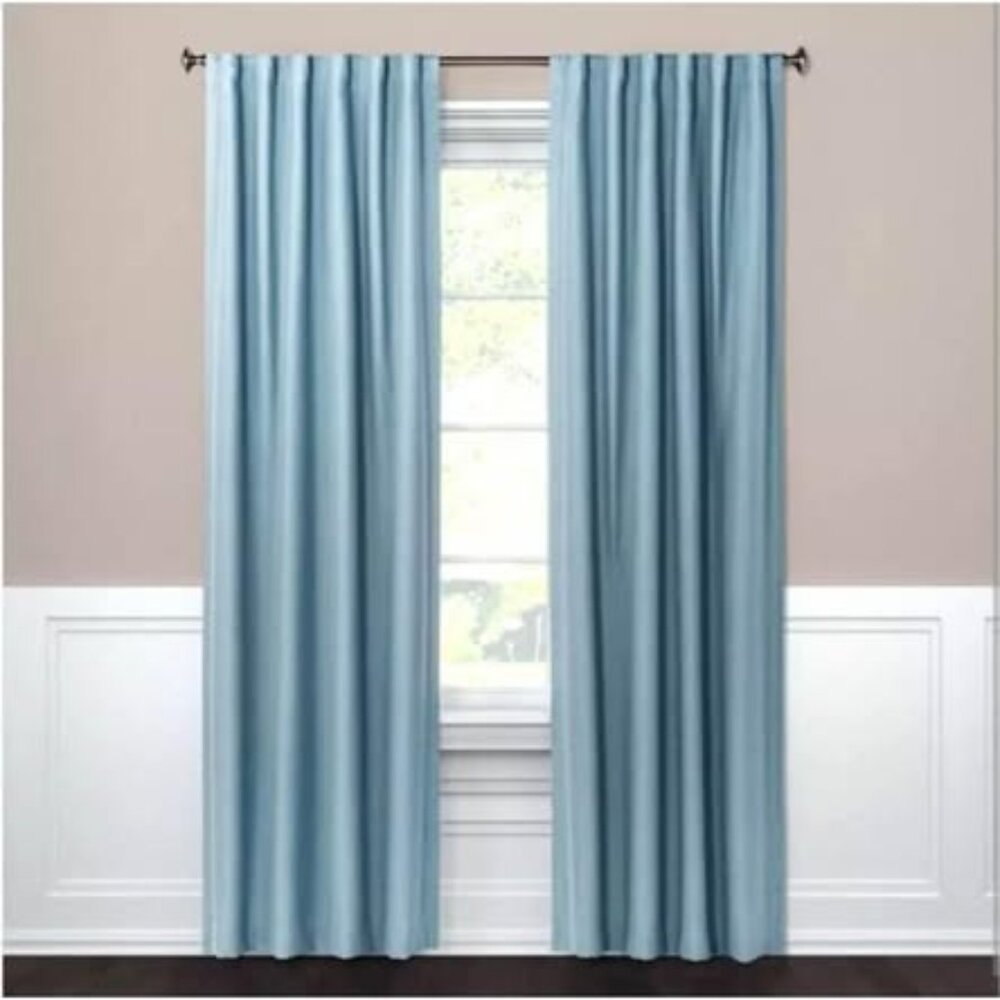 2 Threshold Blue 50W x 84L Rod Pocket Linen Curtains